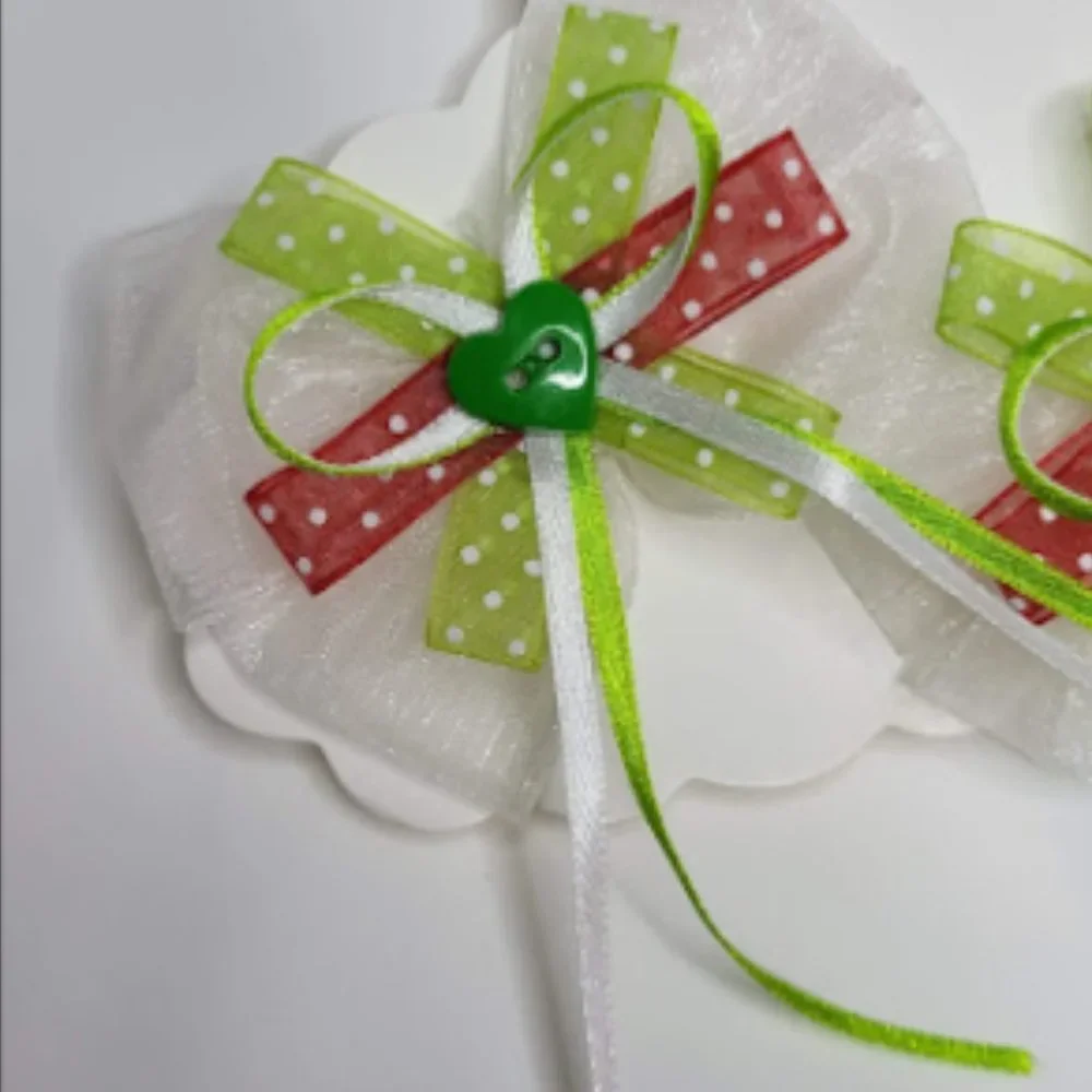 Girls Handmade 2p Green/Red Polka Dot Hair Clips Set- Brand New
